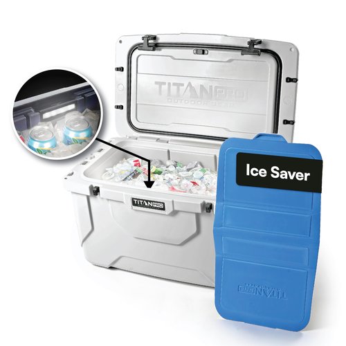 Titan PRO High Performance Ice Chest - 55 Quart Capacity - Hard Cooler with Interior LED Light, Dry Bin, Ice Saver Performance Booster and Microban Protection - Arctic White