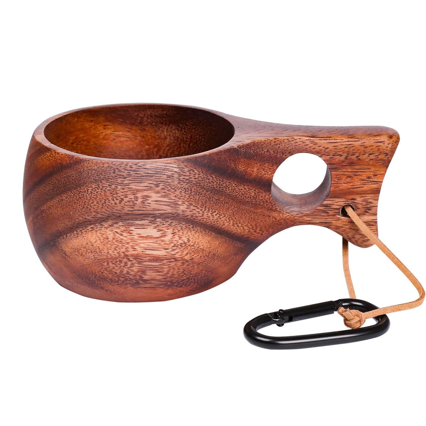 A.F.N.A.L Kuksa Camping Mug Wooden Bushcraft Handcarved Cup, Nordic Style Coffee & Hiking Kuksa, Walnut Wood, Single Hole, 6.7 oz., 6.3" x 3.8" x 2.4"