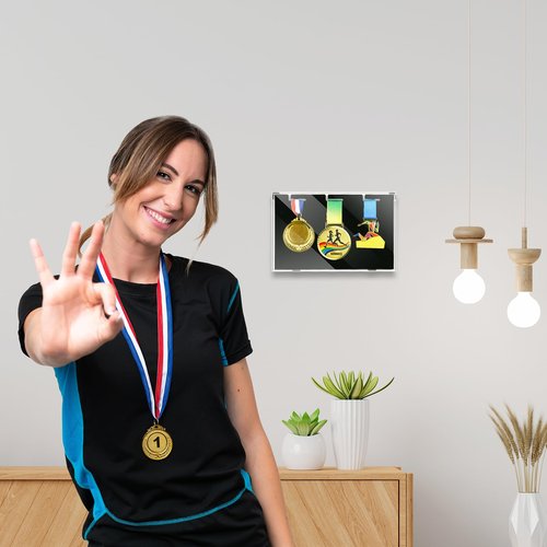 Cosmos Acrylic Medals Display Case, 3-Medal Wall Mounted Display Box Award Organizer Frame for Sports Medals, Military Ribbons & Marathon Badges, Athletic Trophy Showcase, Shadow Box, Memorabilia