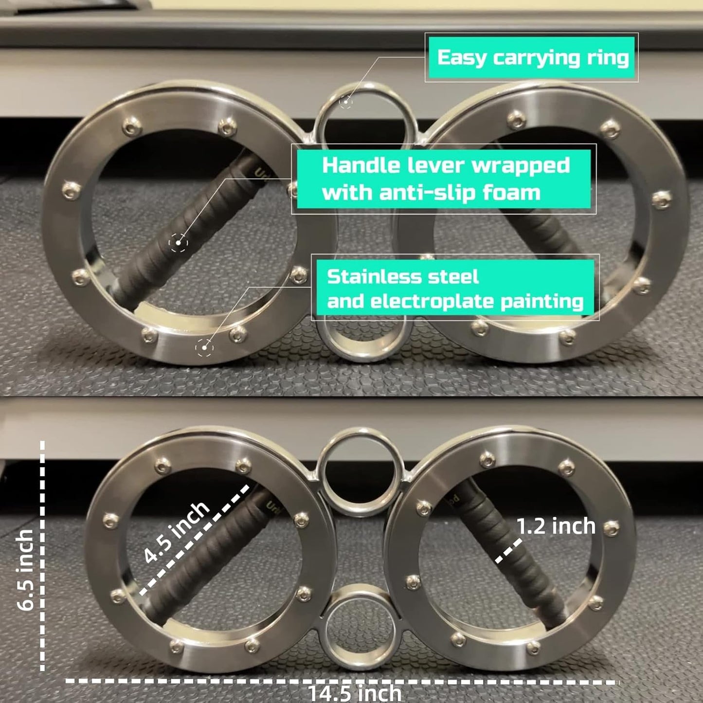 FIITY 8/12 Pounds Multifunctional Hand and Forearm Trainer - Spinning Burn Muscle Training - 360 Degree Rotating Grips – Sliver/Black