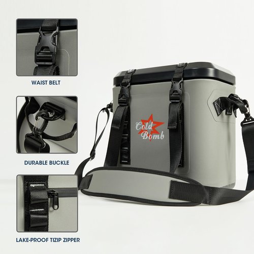 COLD BOMB Magnetic Portable Cooler Bag, Cold Retention Soft Coolers 18 Can Insulated Soft Sided Cooler with Waterproof Bag (Gray-Bag)