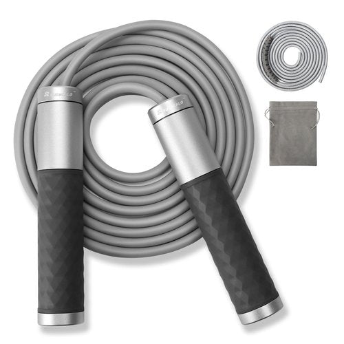 BURNCALO Weighted Jump Rope for Fitness, Skipping Rope for Men Women, Metal Heavy Handles, Ball bearings, Adjustable Length PVC Cord and Cotton Rope, Endurance Training Fitness Exercise Workout