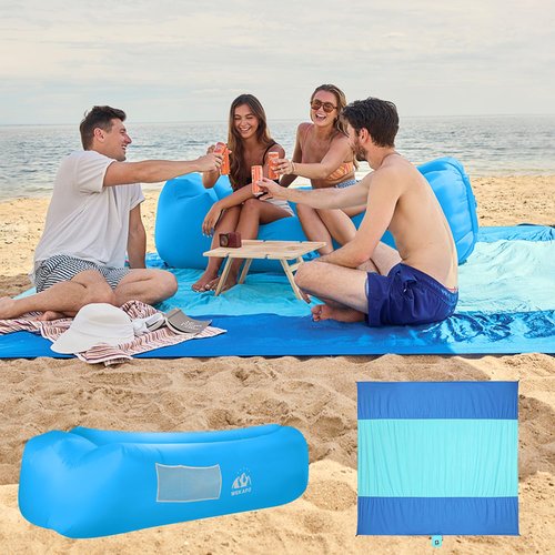 WEKAPO Beach Blanket 10‘x 9' (Blue) Beach air Lounger (Blue) Bundle