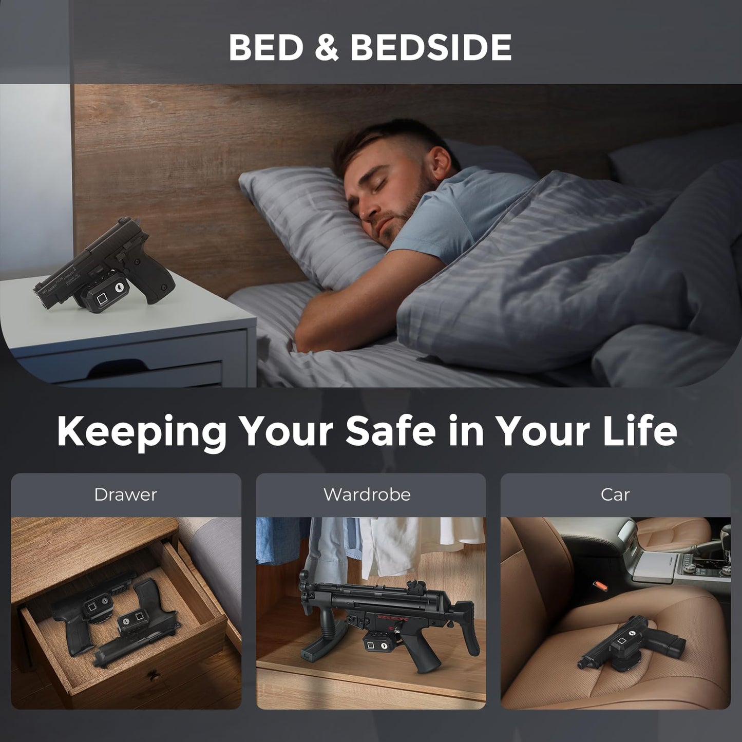 ONNAIS Defender SE Biometric Trigger Lock for Handguns, Rifles and Shotguns, Fingerprint Gun Trigger Lock with Keys, Keypad, Quick Release Gun Lock for Home, Travel, Car