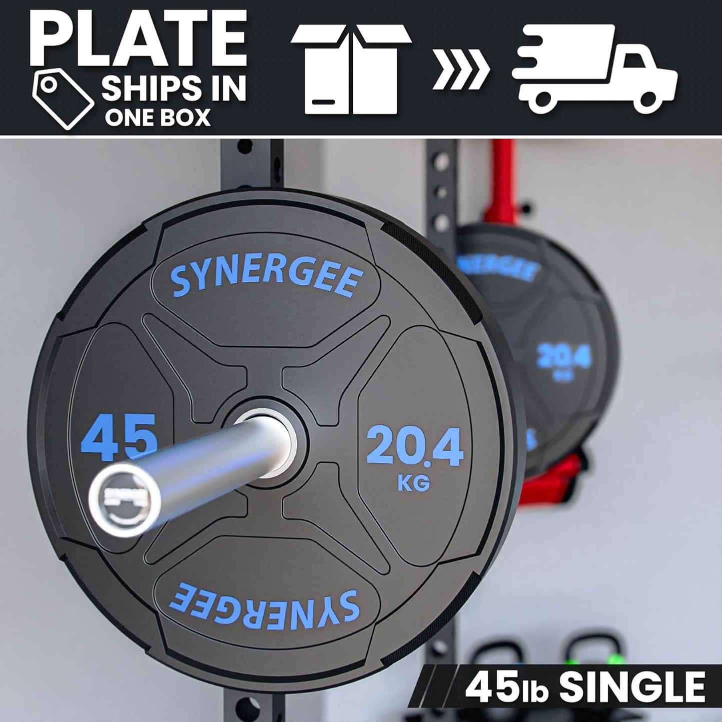 Synergee Bumper Plates – Durable Olympic Weight Plates, Low-Bounce Rubber for Strength Training, Powerlifting, and Functional Workouts.