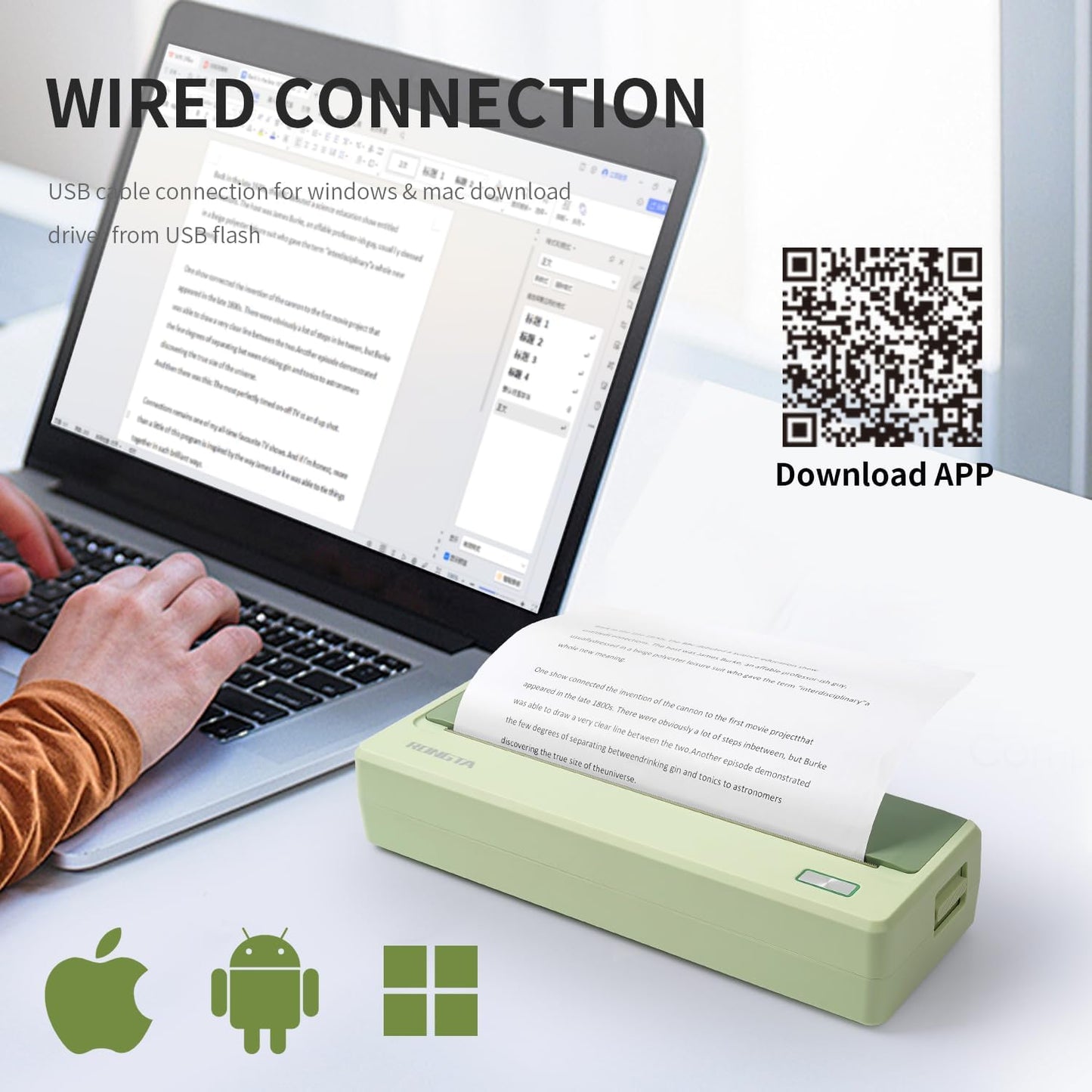 Rongta Portable Printer Wireless for Travel, 300DPI Thermal Inkless Bluetooth Mobile Printer, Support 8.5" X 11" US Letter, Compatible with Android iOS Phone & Laptops (Gray)
