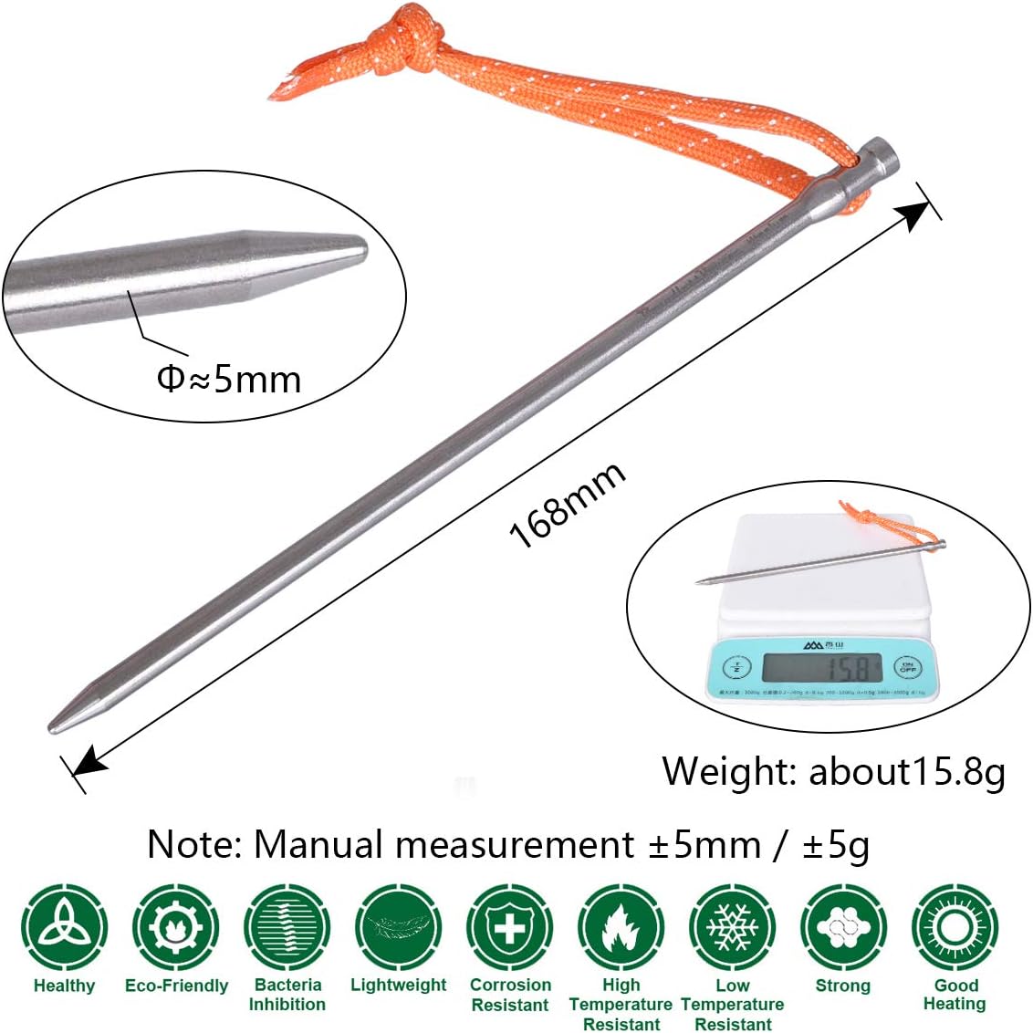 iBasingo 8pcs/lot Titanium Alloy Pegs 16.5cm Camping Tent Stakes Portable Tent Nails for Picnic Hiking Backpacking Ti4005P