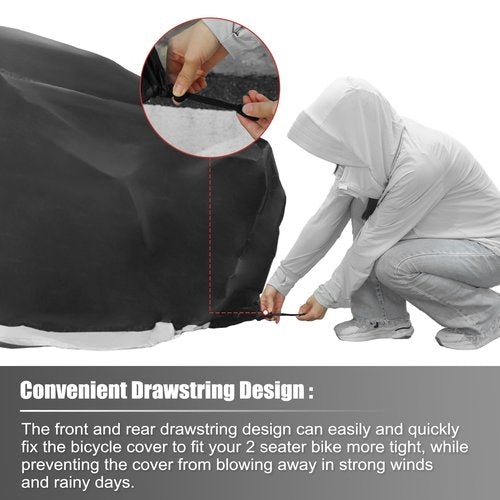uxcell 2 Seater Bike Cover Tandem Bicycle Cover Waterproof Extra Long Trailer Bike Cover Outdoor Sun Rain Protector for 2-Seat City Bike Electric Bike Silver Tone Black