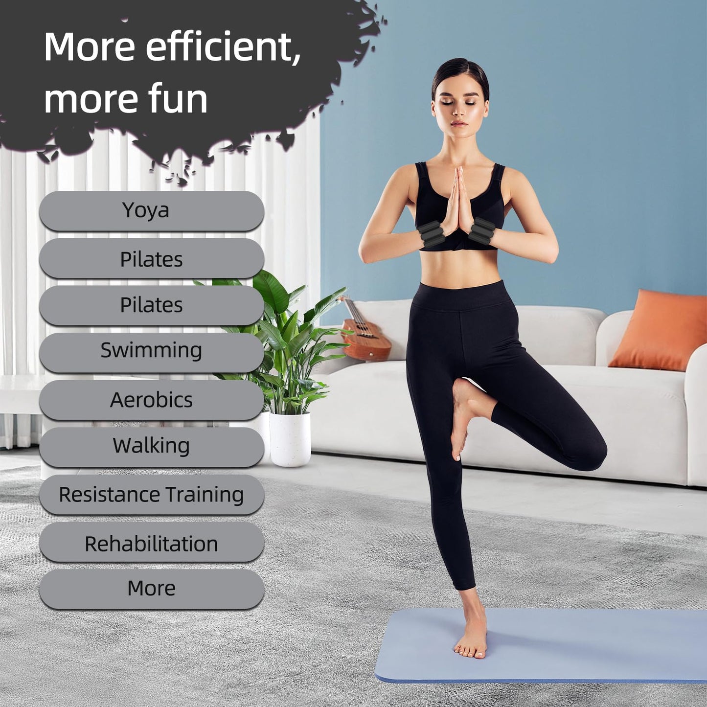 2LBS Adjustable Silicone Wrist & Ankle Weights for Pilates, Yoga, Barre - Unisex Arm/Leg Weights 1lb Each - Home Gym, Travel Workout, Strength Training - Secure Fit Wearable Bands