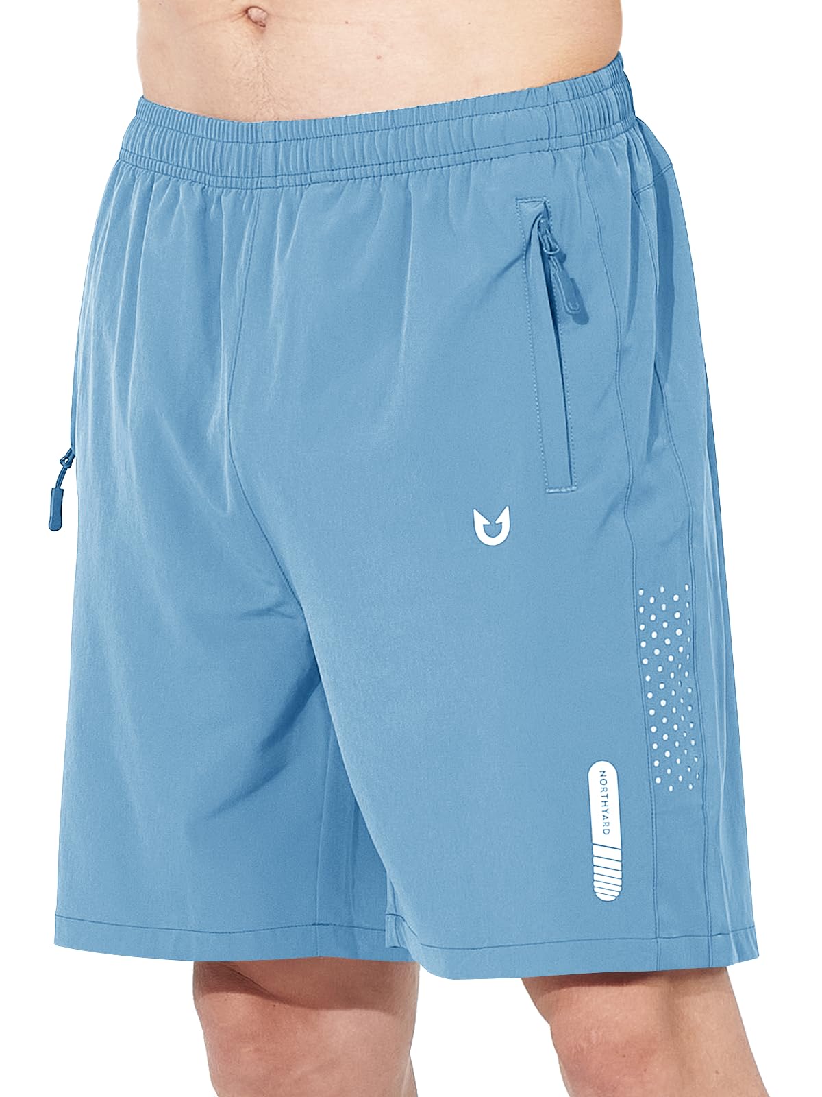 NORTHYARD Men's Athletic Running Shorts Gym Workout 7"/9"/5" Quick Dry Lightweight Sports Basketball Tennis 3 Zipper Pockets SkyBlue 3XL