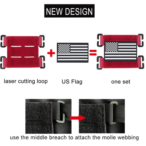 TAXATM Molle Patch Panel with Laser Cutting Loop, Molle Patch Display Holder for Backpack ，Mini Patch Board Include American Flag Patch (2 pcs Red)1