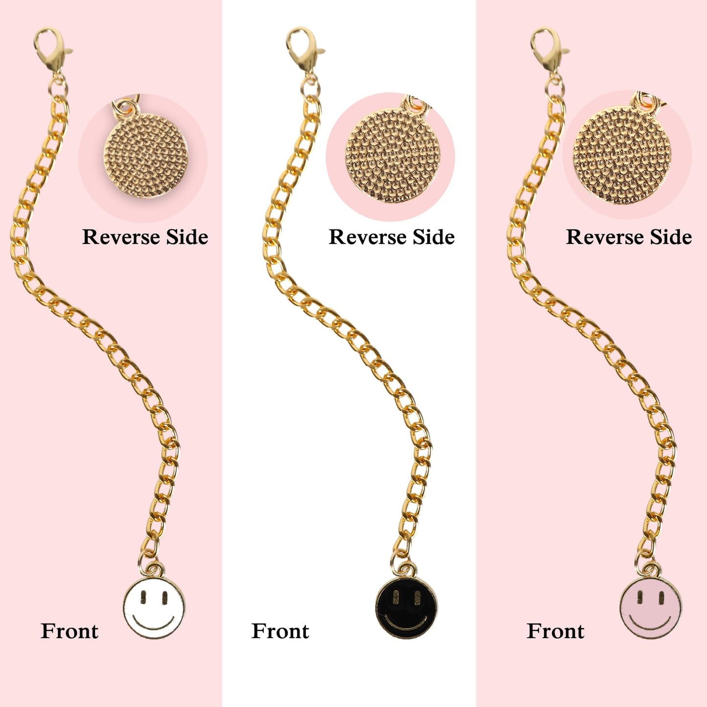 JarThenaAMCS 3Pcs Smile Face Water Bottle Charm Black White Pink Round Shape Charm Happy Face Charm Accessories for 30 & 40 OZ Tumbler with Handle