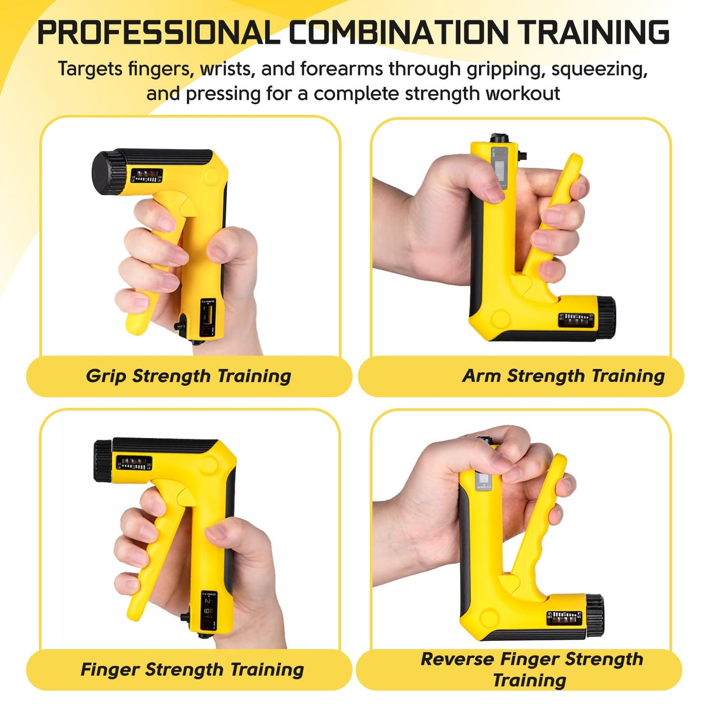 Hand Grip Strength Trainer Kit - Hand Gripper Strengthener 6 Pack with 2 Adjustable Resistance with 2 Finger Stretchers Finger Exerciser Forearm Workout Ring Exercise Equipment Yellow and Black