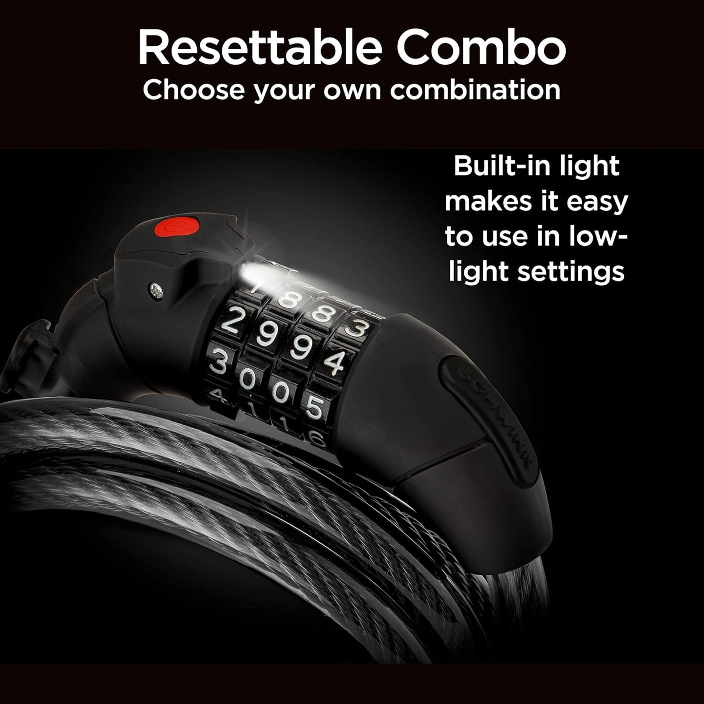 Schwinn Combination Bike Lock in Braided Steel Cable, 6 feet x 12 mm Anti Theft Bicycle Lock, Black, Security Level 3