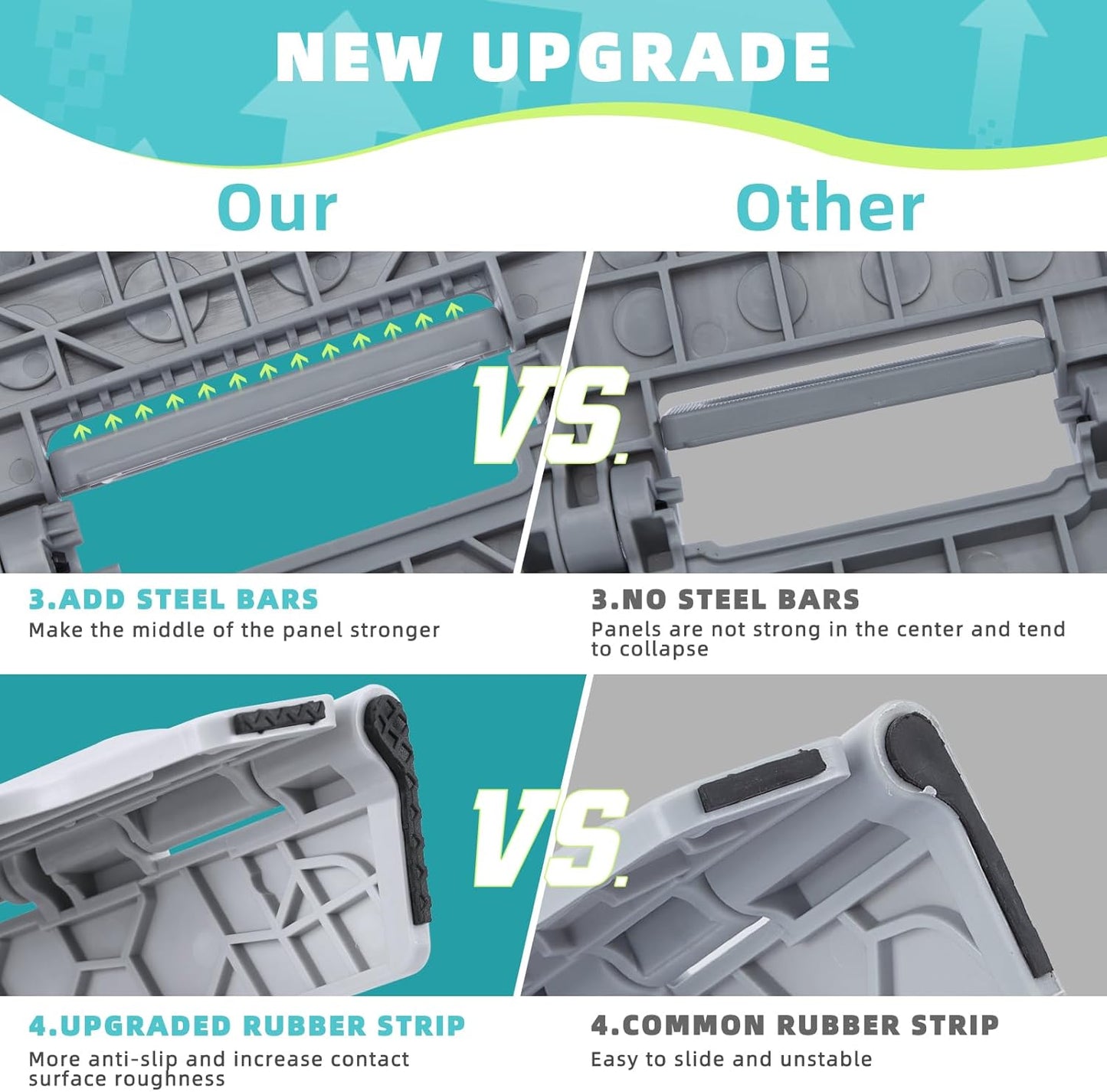 ACSTEP Folding Step Stool Foldable Stool 7.5 Inch Height Kids Step Stool, 300 lb Capacity Plastic Collapsible Stool, Stepping Stool with Handle Black Small Step Stool, Foot Stool Suitable for Kitchen