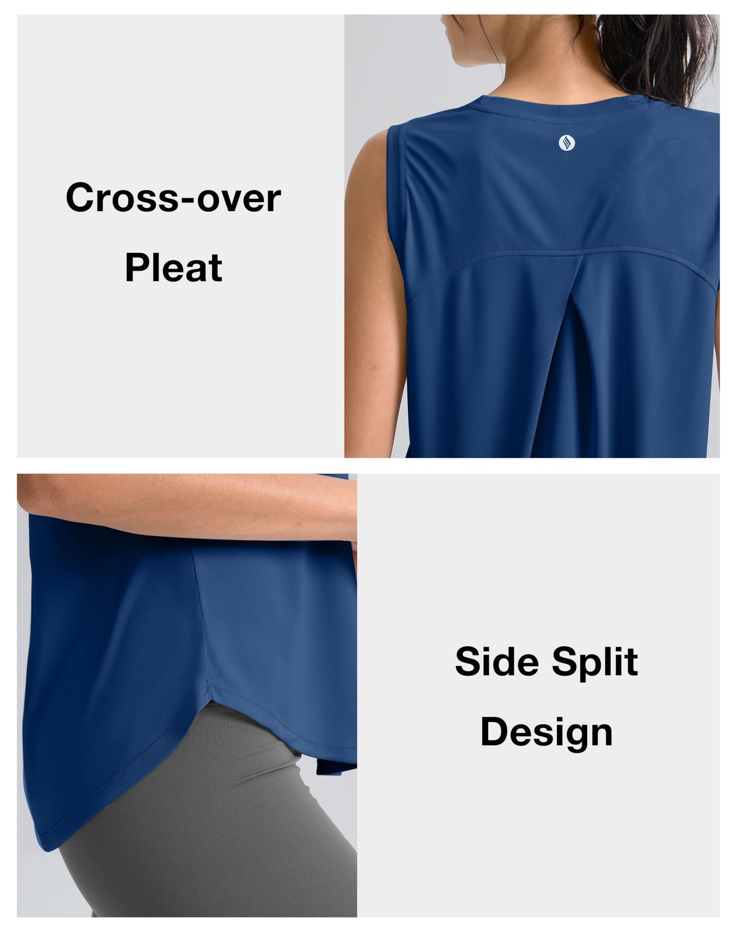 SANTINY Women's Sleeveless Workout Tops Breathable Lightweight Active Tennis Yoga Shirts Athletic Running Tank Tops for Women (Blue_XXL)
