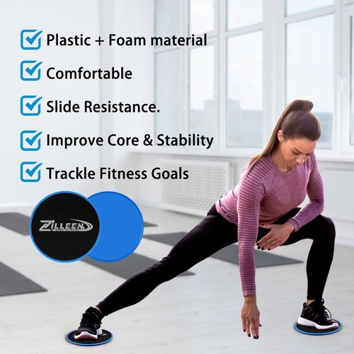 ZILLEEN Exercise Sliders for Working Out Blue Fitness Discs for Pilates Women Men, 2 Pack
