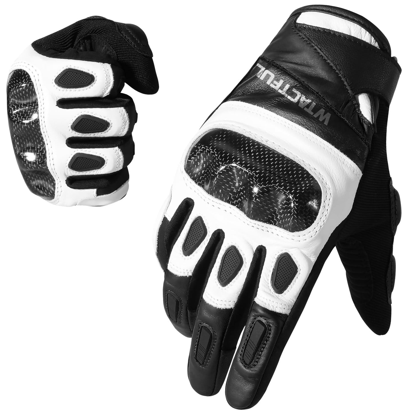 WTACTFUL Carbon Knuckle Motorcycle Gloves for Men and Women Full Finger Touchscreen Motorbike Gloves for BMX ATV MTB Riding Road Racing Motocross Black L