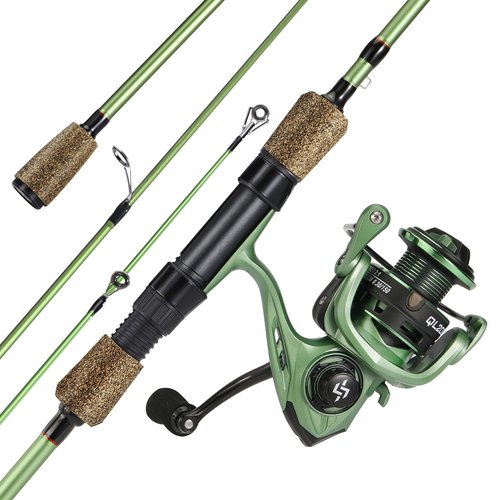 One Bass Fishing Rods Combo, 30-Ton Carbon Fiber Blanks Spinning Rods,5.2:1 Gear Ratio Fishing Reel, 2-Piece with Rubber Cork Handle- 6'0" with QL2000
