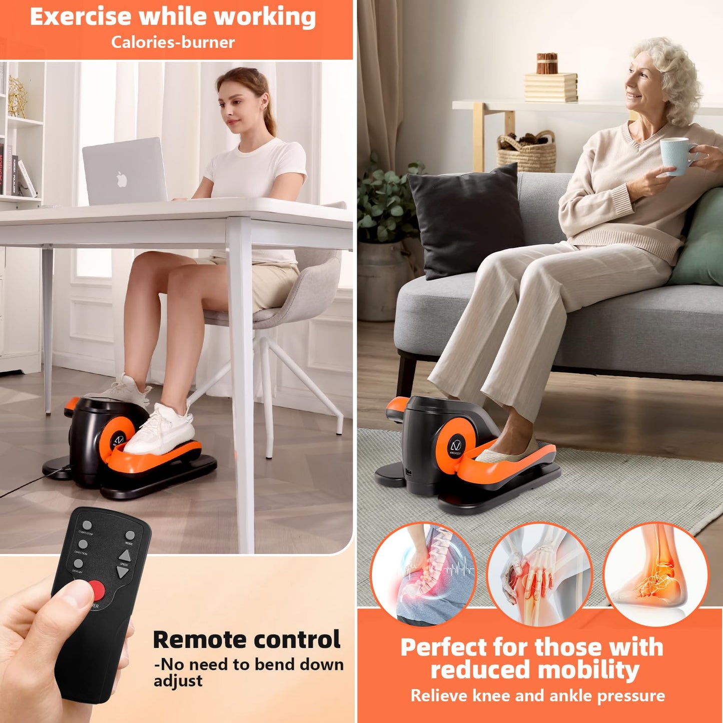 ANCHEER Under Desk Elliptical, Ellipse Leg Exerciser for Seniors Fully Assembled , Electric Seated Pedal Exerciser with Remote Control & 12 Adjustable Speed/Resistance