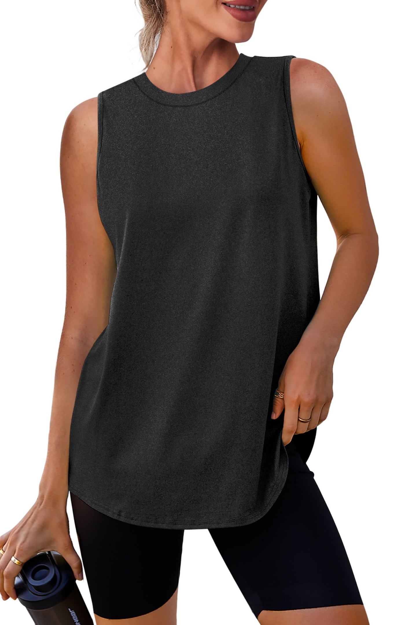 XIEERDUO Womens Workout Tank Top High Neck Tops Sleeveless Running Shirts Loose Fit Yoga Athletic Gym Sports Black 2XL