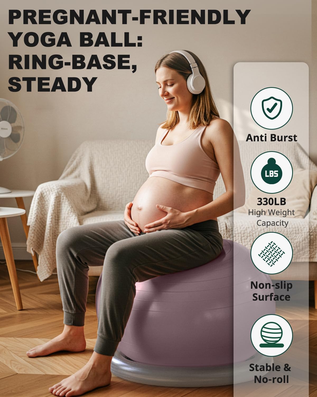 Trideer Exercise Yoga Ball Chair with Base for Home Office Desk, Stability & Fitness Ball Seat to Relieve Back Pain, Home Gym Workout for Abs, Pregnancy Ball with Pump