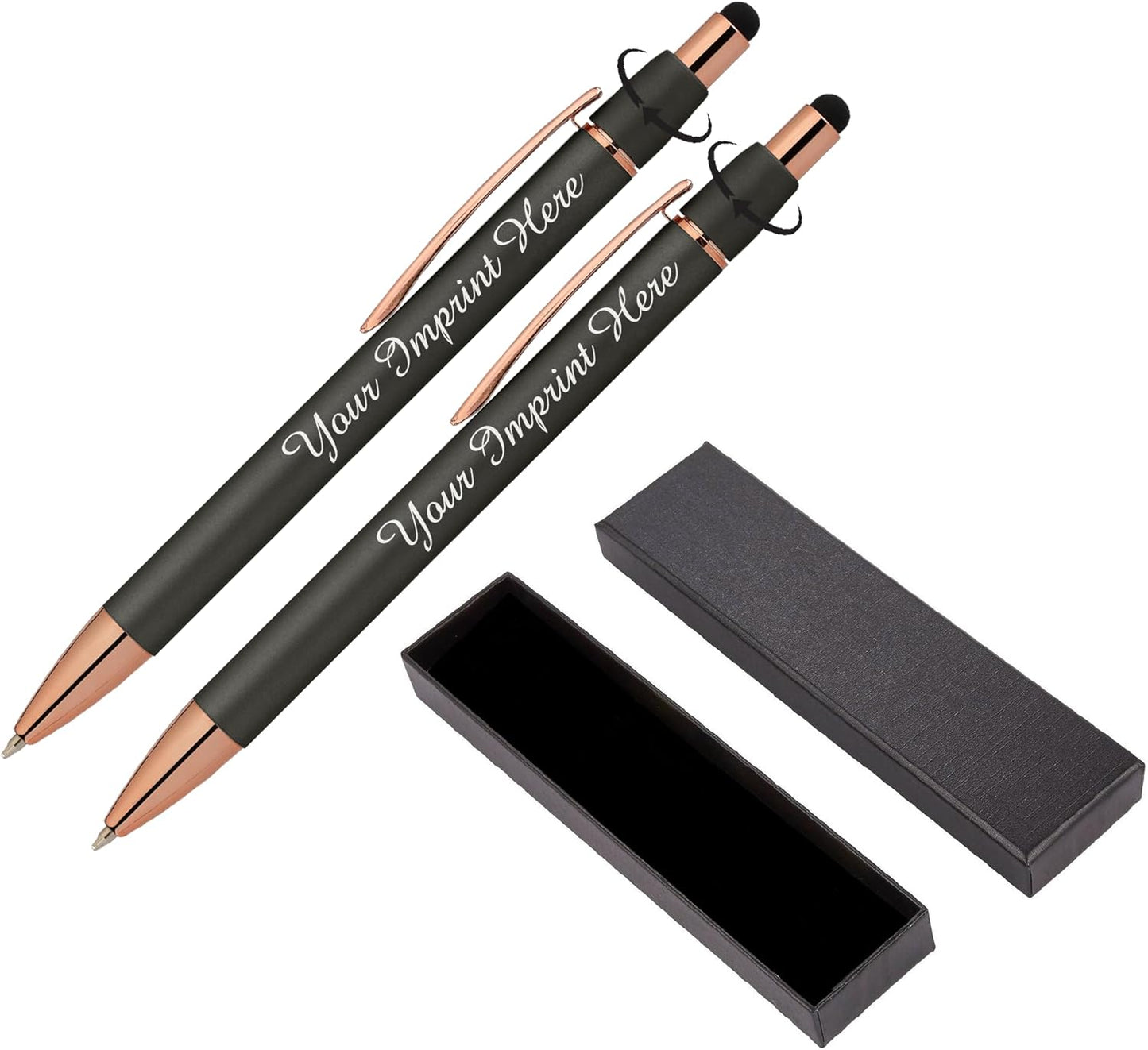 Fidget Pen for Adults - 2 Pack Stress Relief Pens with Gift Box - ADHD Anxiety - Metal with Rubber Grip - Focus for Office, Work (Black-Blue)