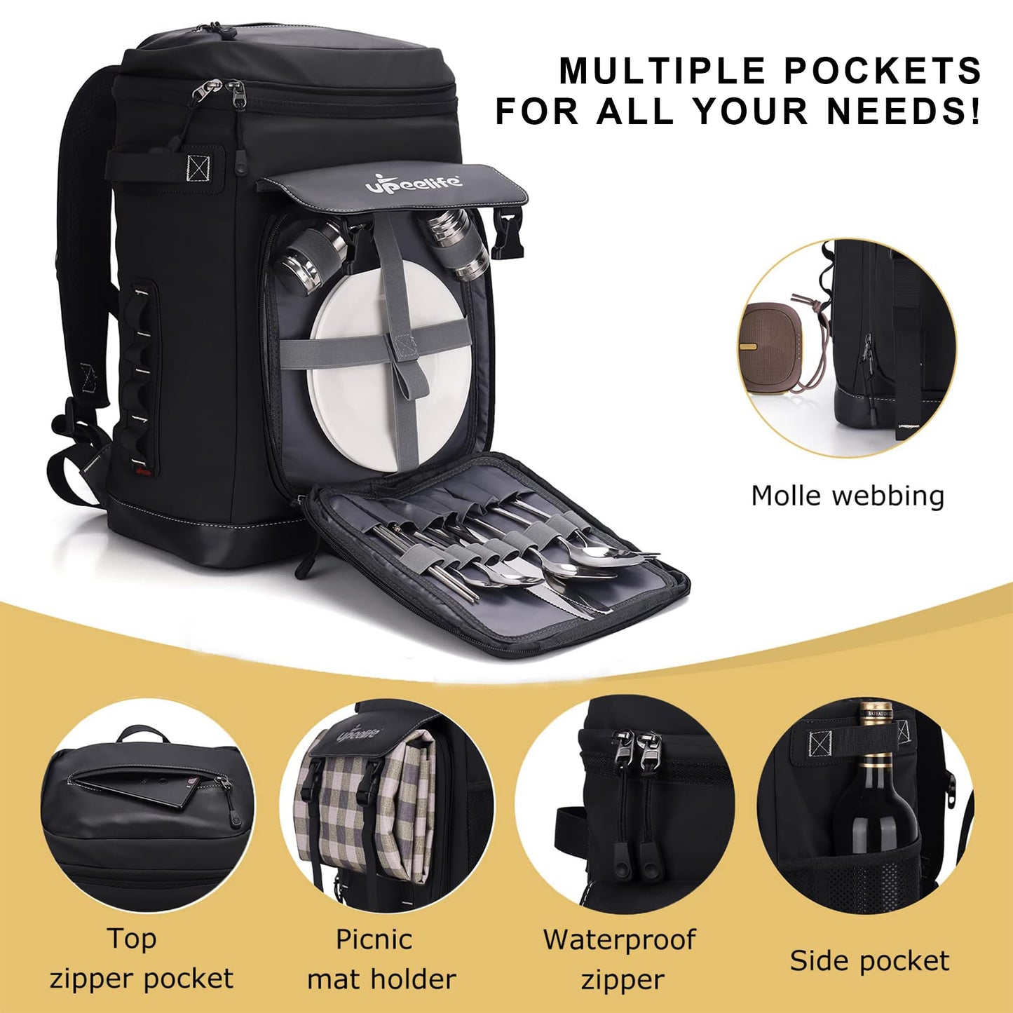 Cooler Backpack, 42 Cans Leakproof Cooler, Insulated Cooler Bag Soft Lightweight Ice Chest Backpack Lunch Backpack for Camping, Hiking, Beach (Black)
