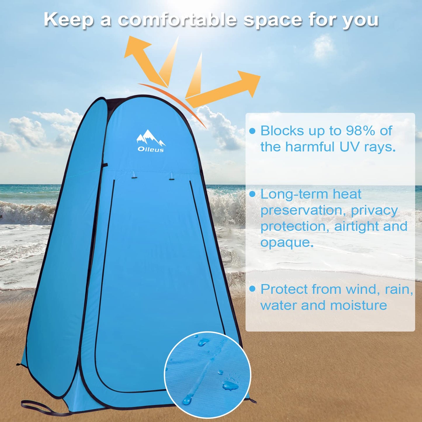 Oileus Pop Up Privacy Tent - Portable Shower Tent, Beach Changing Room, Camp Toilet Instant Privacy Shelter - Blue