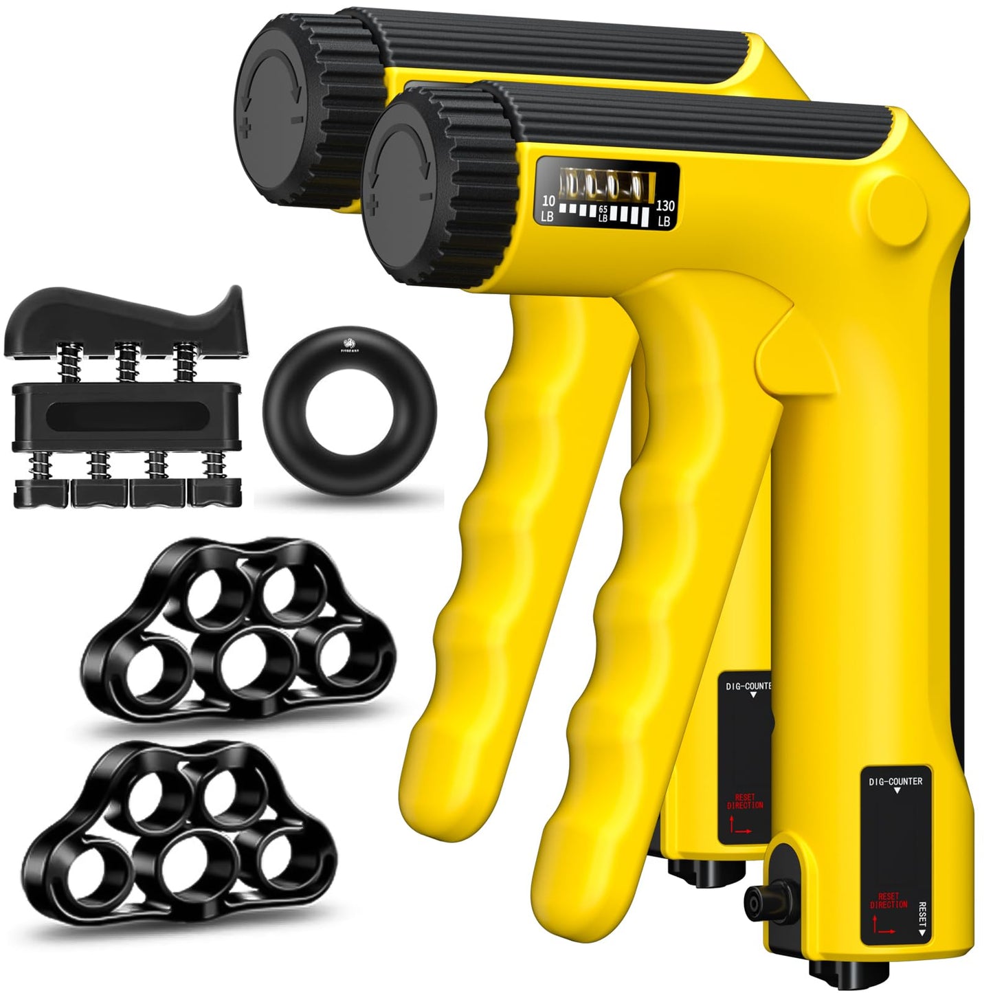 Hand Grip Strength Trainer Kit - Hand Gripper Strengthener 6 Pack with 2 Adjustable Resistance with 2 Finger Stretchers Finger Exerciser Forearm Workout Ring Exercise Equipment Yellow and Black