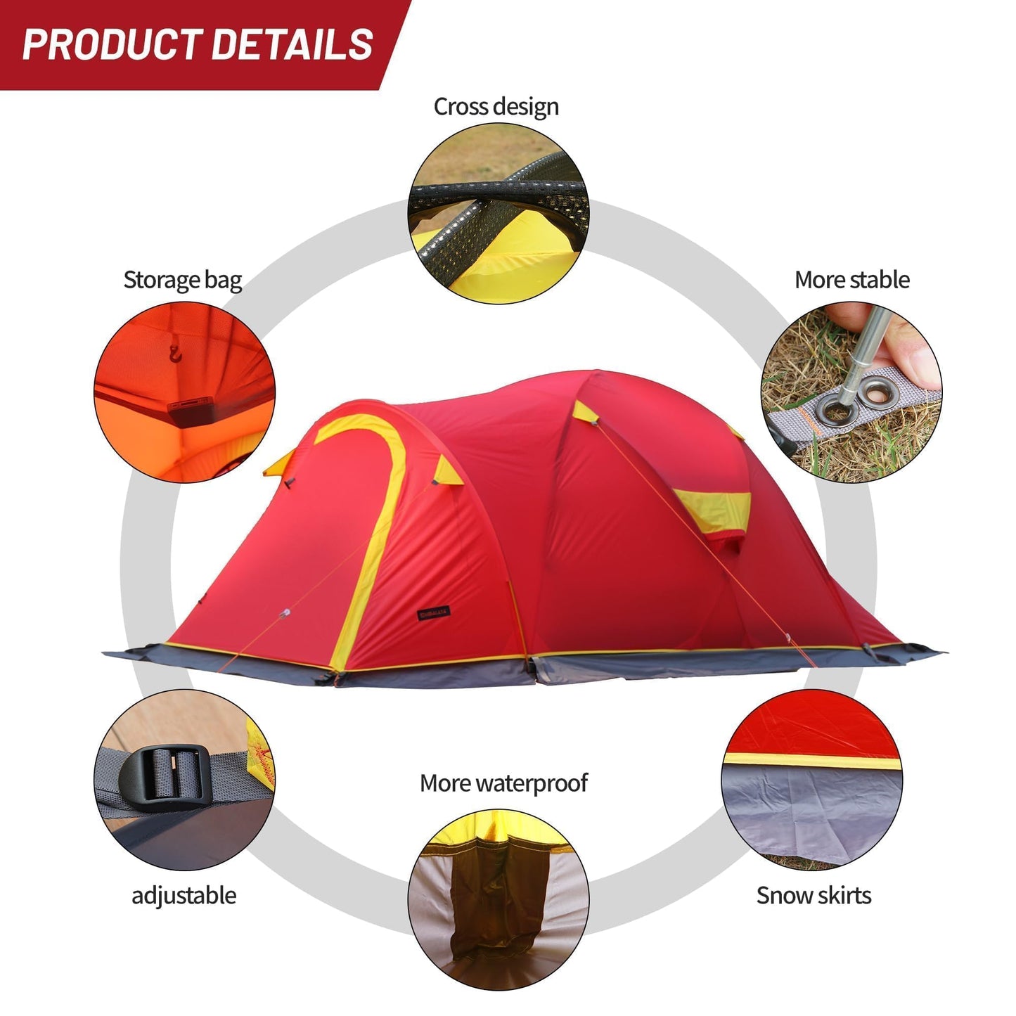 2 Person 4 Season Tent, Winter Camping Tent Waterproof Windproof Lightweight Tent 20D Nylon PU8000mm Easy Set Up for Winter, Cold Weather Outdoor Camping Hiking Family Camp Mountaineering