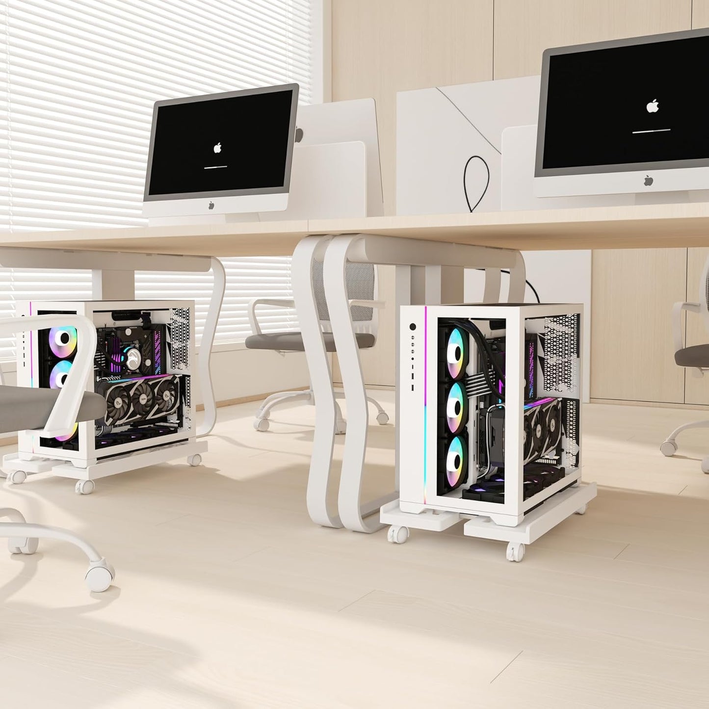 Mobile CPU Stand, CPU Rolling Stand Adjustable Computer Mobile Cart Holder with Locking Caster Wheels PC Stand - Black