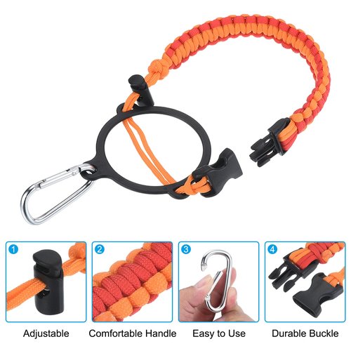 PATIKIL Water Bottle Holder, Paracord Handle Carrying Lanyard Strap Carrier with Ring for 32oz to 40oz Wide Mouth Bottles, Red, Orange