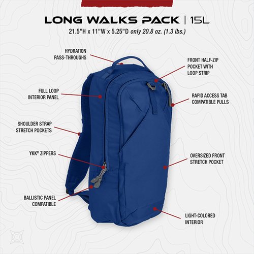 Vertx Long Walks Pack 15L Tactical Backpack Concealed Carry EDC Gear Bag for CCW, Travel, Work, Hiking, Outdoors, It's Black