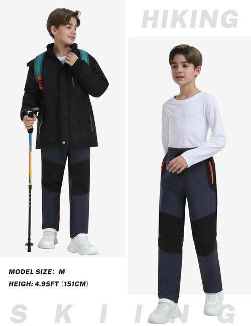 MoFiz Kids Fleece Lined Winter Hiking Pants - Waterproof Insulated Outdoor Pants Dark Gray 10-12