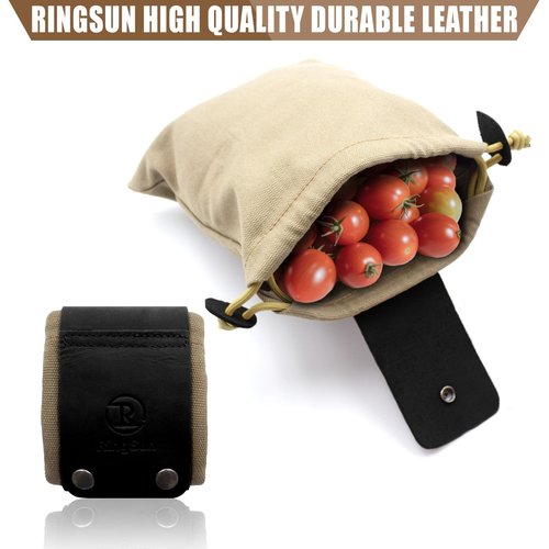 RingSun Waxed Canvas Mushroom Foraging Bag, Collapsible Outdoor Camping Foraging Pouch,Leather Bushcraft Belt Tinder Dump Pouchs