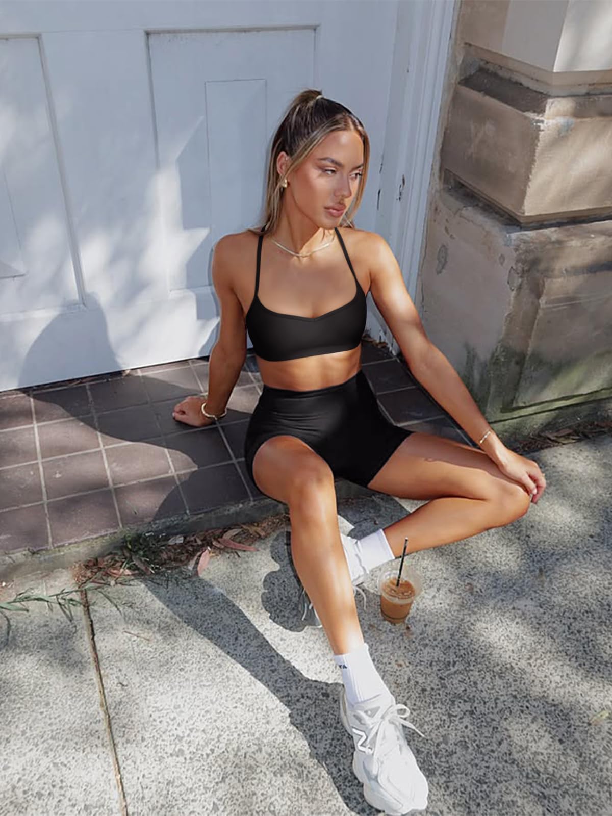 Black Sports Bras for Women 2025 Padded Adjustable Thin Straps Workout Yoga Gym Athletic Cute Bras Casual Tops Activewear Camisole(Black,Small)