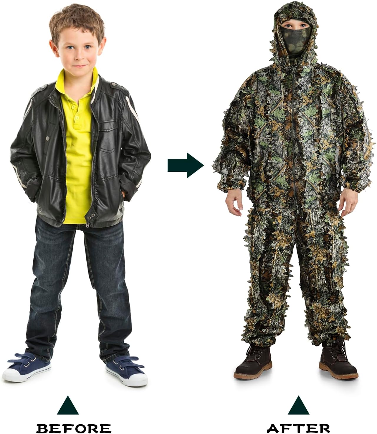 Zicac Outdoor Camo Ghillie Suit 3D Leafy Camouflage Clothing Jungle Woodland Hunting