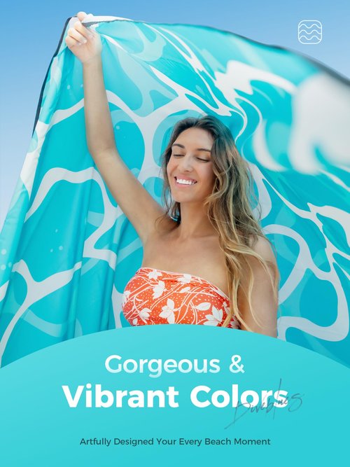 Diveblues Beach Blanket Oversized Extra Large 110" * 118"/ 9 * 10 Ft,Beach Mat Waterproof Sandproof,Soft and Durable, Picnic Mat for Travel Camping, Beach Vacation,4 Stakes & 1 Travel Bag