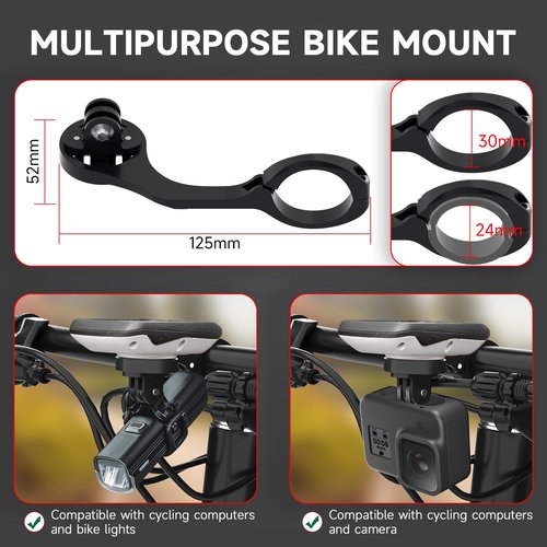 Bike Computer Mount for Garmin - Out Front Combo Mount for Wahoo Elemnt Bolt Roam Mini, Extended Mount for Bryton Cateye GoPro and Flashlight - Bike Handlebar 24.5mm 31.8mm