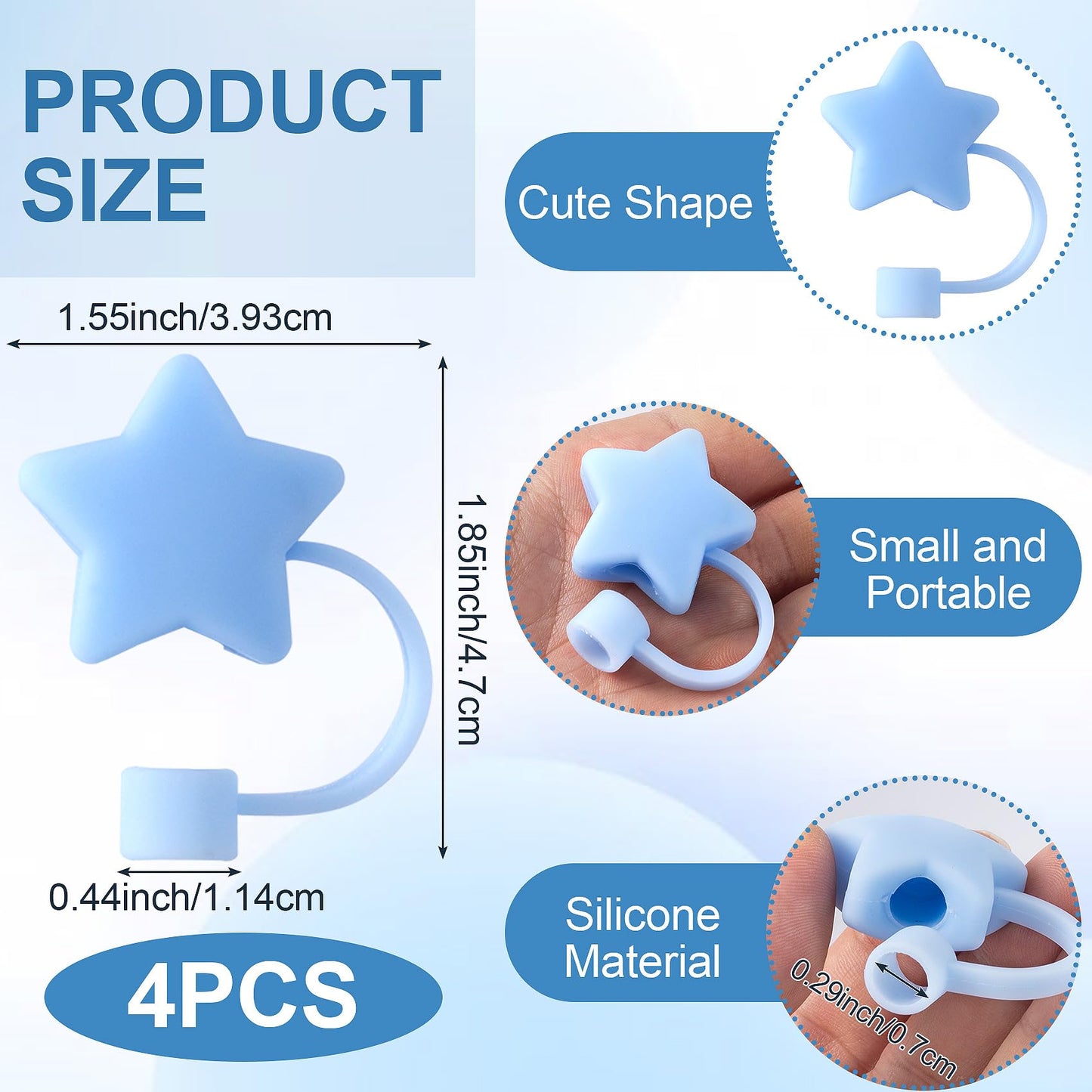 Joez Wonderful 4Pcs Silicone Straw Tips Cover, 8mm Stars Straw Cover for Stanley Cup, Dust-Proof Drinking Straw Reusable Straw Tips Lids Compatible with Stanley 30&40 Oz Tumbler with Handle