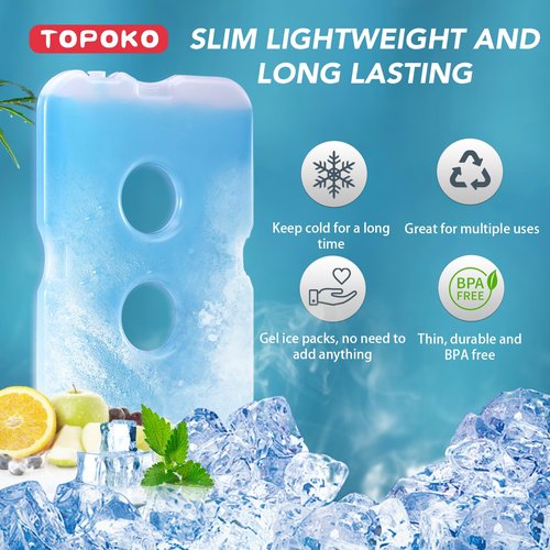 TOPOKO Ice Packs for Lunch Bags, Cooler, Freezer Packs for Lunch Box, Cooler Bag, Slim Reusable & Long-Lasting, BPA-Free, Quick Freeze, Perfect for Picnic, Camping, Beach, Outdoor Sports (4 pack blue)