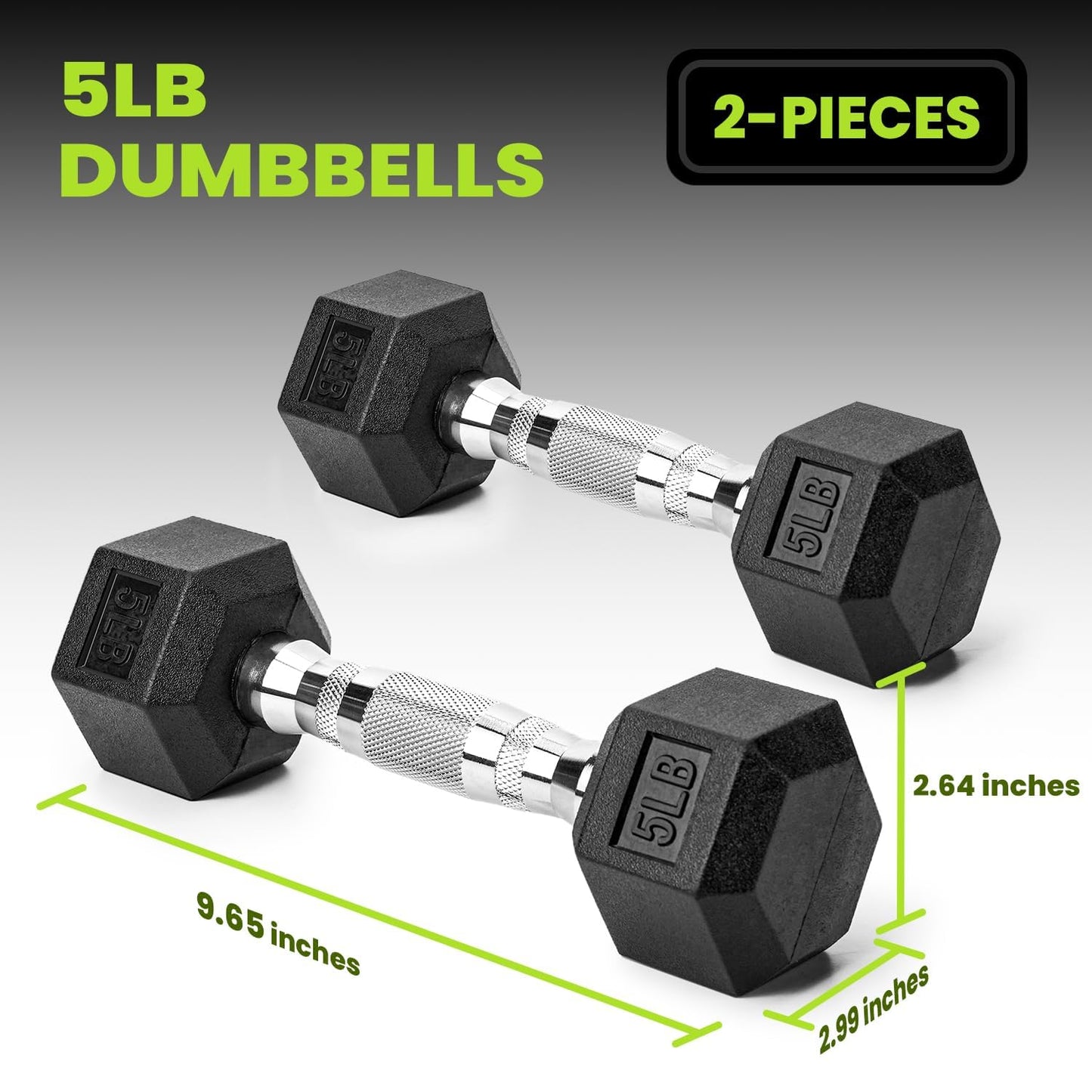 5LBS Rubber Encased Hex Dumbbell Sets for Home Gym, Coated Hand Weights for Strength Training, Workouts,Pairs or Sets