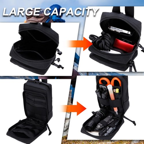 Tactical Reflective Molle Admin Pouch, Molle General Purpose Pouch EDC Molle Utility Tool Pouch Organizer Bag Modular Pouches Cummerbund Belt Pouch with Patch (1 pcs Vertical Black with Patch)