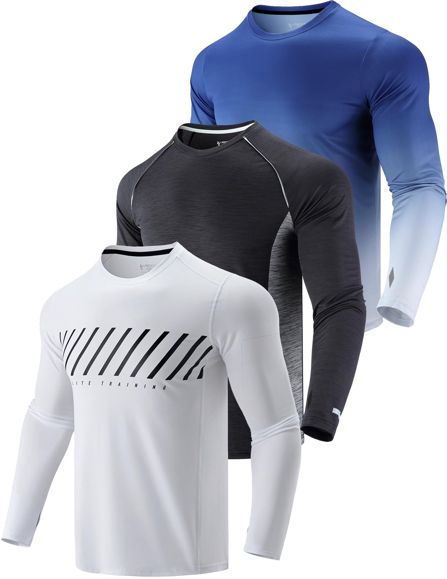 Liberty Imports 3 Pack Men's Long Sleeve Workout Shirts, Dry Fit Moisture Wicking Athletic Tops with Thumbholes (Set 3, Medium)