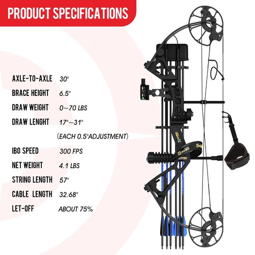Sanlida 2024 New Dragon X7 Ready to Hunt Compound Bow Package for Adults, Archery Compound Bow and Arrow Set, 0-70 Lbs Draw Weight, No Bow Press Needed, Limited Life-time Warranty (Black)