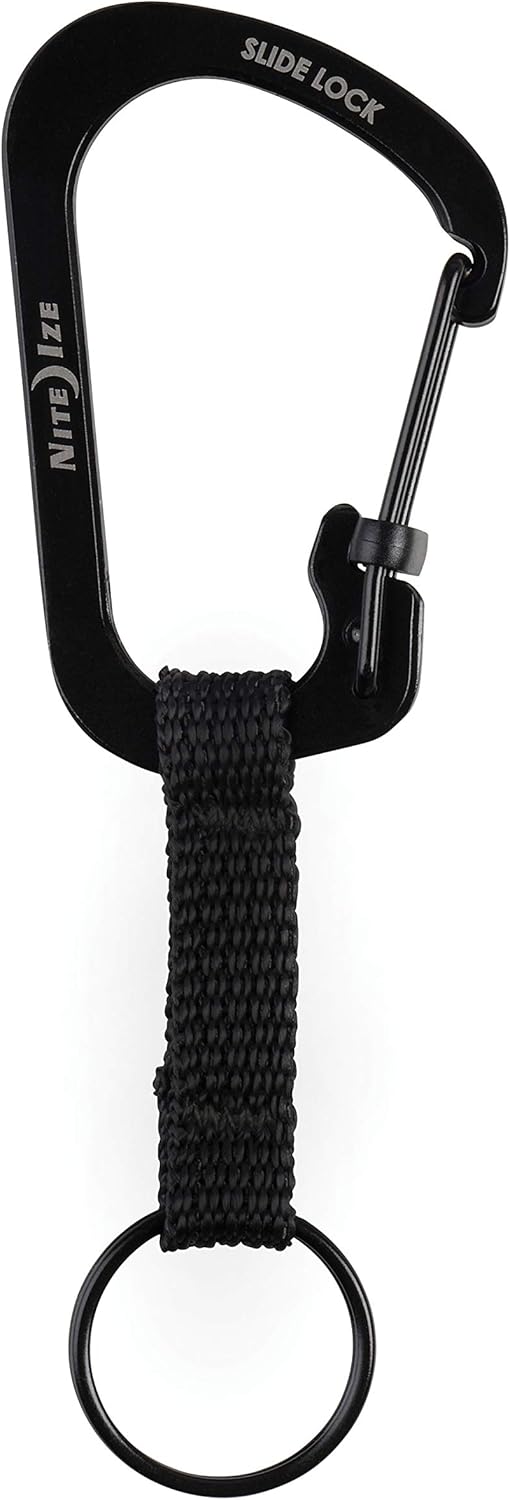 Nite Ize SlideLock Key Ring, Aluminum Locking Carabiner Key Chain with Webbing, Stainless Steel
