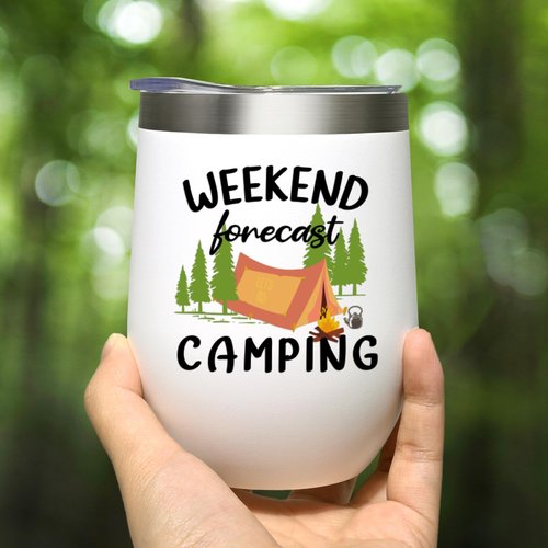 LiqCool - 2 Pack Camping Tumblers with Kitchen Towel Set, Cool Camping Gifts for Men, Women, Couples, Outdoor Gifts for Picnics, Hiking, RV Campers, Birthday, Christmas 12 Oz