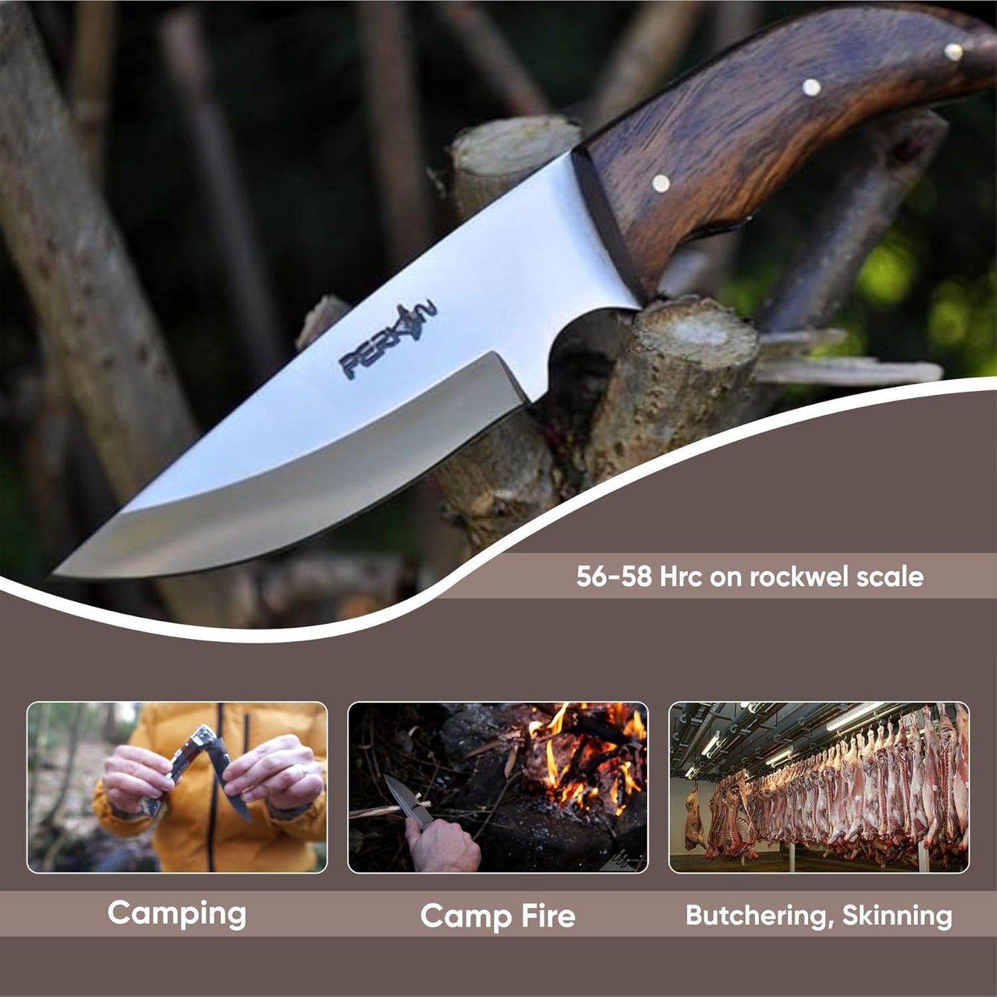 Perkin Handmade Fixed Blade Hunting Knives-Full Tang Bushcraft Fixed-Blade Knives for Men Woman Outdoor, Camping, Survival Tactical, Fighting, Hiking, Skinning, Hunter-Unisex Adults