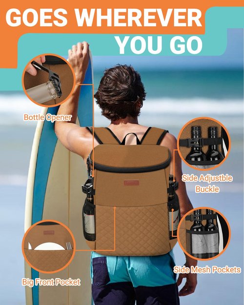 Soft Cooler Backpack 30 Cans, Backpack Coolers Insulated Leak Proof Thermal Lunch Backpack for Men Work Small Cooler Bag Beach Travel Picnic Drink Beverage Beer (L, Yellow)